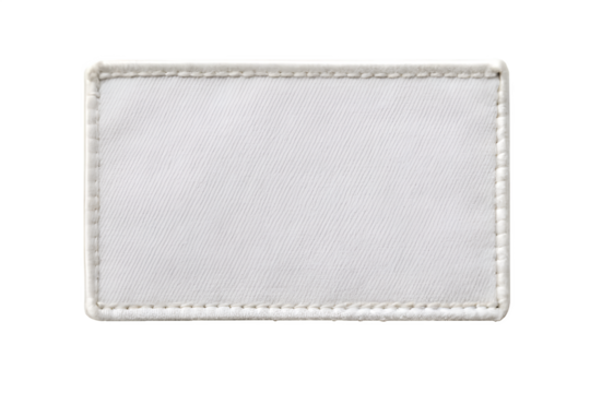 Blank rectangular fabric patch mockup with stitched border on white background, perfect for branding design. Png file on transparent background.