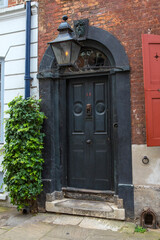 Old Fashioned Front Door and Lamp in London, UK