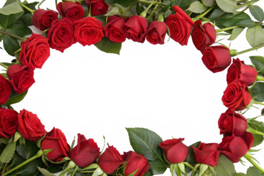 Red Roses Frame Border with Copy Space, PNG Transparent Background: Perfect for Floral Design, Romantic Themes, Invitations, Weddings, Valentine’s Day, and Decorative Concepts.