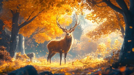 A majestic deer standing in an autumn meadow
