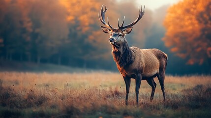 A majestic deer standing in an autumn meadow