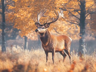 A majestic deer standing in an autumn meadow