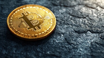 Golden Bitcoin on Dark Stone, Finance, Cryptocurrency