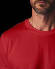 Close Up on Man Chest in Red T-Shirt Mockup