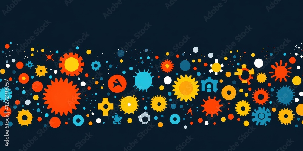 Wall mural colorful gears and cogs pattern sprawling across a dark background, showcasing a vibrant array of me