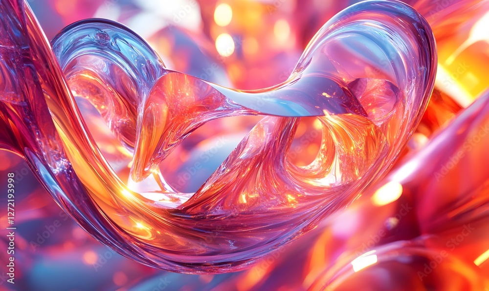 Poster abstract fluid shapes with luminous texture and bokeh effect background