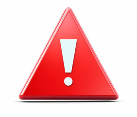 3D red triangle icon with an exclamation mark, vector illustration isolated on a white background