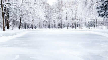 Naklejka premium Snow-covered trees and frozen lake in winter forest