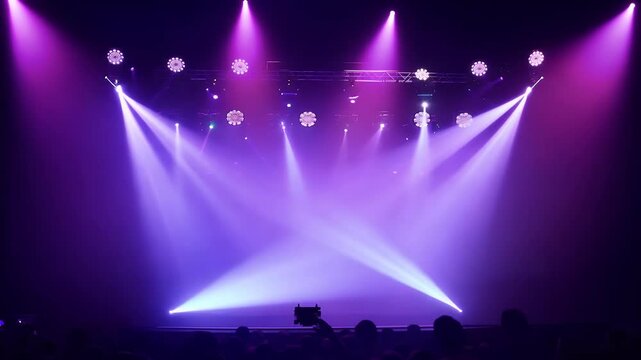 Looping HD animation colorful spotlights sweeping nightclub stage creating vibrant rays light dynamic shadows entertainment backgrounds