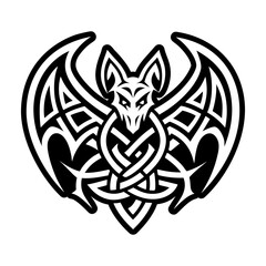 A filled style icon of celtic bat symbol