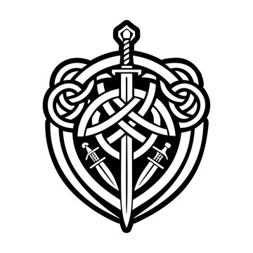 Sword shield symbol icon in filled style