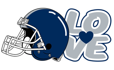 love - Navy blue and silver football player helmet, sport vector graphics, hockey, for street art - graffiti lettering typography - art illustration - multicolor - writen	