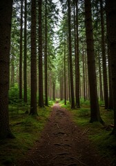 Fototapeta premium A dense forest, with a canopy of trees creating a sense of calm and tranquility amidst nature.