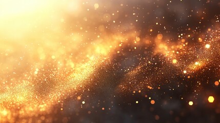 Naklejka premium Golden particles swirl, bright background, abstract design