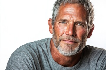 Fototapeta premium Portrait of an older man with a gray beard smiling against a bright background