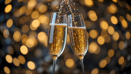 New Year’s Eve Champagne Toast with Sparkling Lights