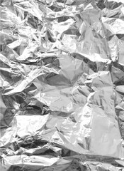 Silver foil wrinkled texture, vector realistic aluminum paper sheet, crumpled metallic surface background, chrome sheet