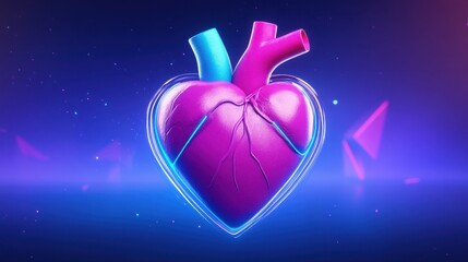 Retro futuristic background 1980s style. Human real heart