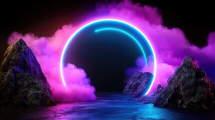 Retro Tron-Inspired Grid Universe electric neon pathways disappearing into an abstract pink and purple void.
