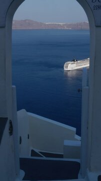 Cruise passing by during a summer morning in Greece