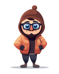 Vector illustration a thief with glasses, a hood, and a sneaky expression. This character is perfect for themes related to crime, mystery.