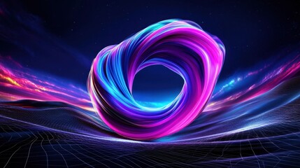 Sci-Fi Retro Techno Grid pulsating pink and purple abstract geometric patterns over a futuristic wireframe floor.