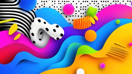 Bold Abstract Party Poster energetic geometric patterns with a wavy dotted background and neon streaks.