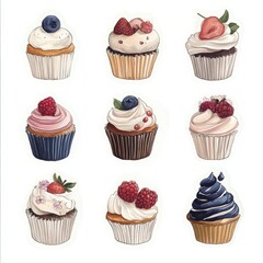delicious and colorful cupcakes decorated with fresh berries and creamy frosting
