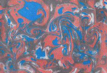 Painting with blue and red swirls and white