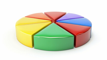Obraz premium Colorful pie chart segments arranged in circular shape, showcasing vibrant colors like red, green, yellow, blue, and purple. This represents data visualization and analysis