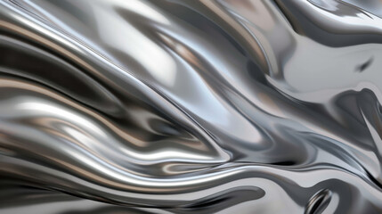 Sleek metallic surface with flowing waves and reflections, creating dynamic visual effect. smooth texture and shiny finish evoke sense of modernity and elegance