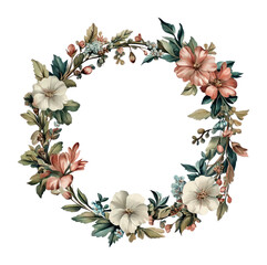 Fototapeta premium PNG Flowers circle frame art flowers vintage.