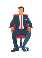 Confident businessman sitting in a modern armchair with legs crossed, ready for an interview or meeting. Ideal for leadership, CEO portrait, corporate branding, negotiation, business planning
