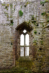 Window in an old ruined castle. Chepstow castle of Wales.