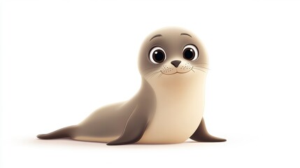 Fototapeta premium Cartoon seal, happy, isolated, digital art, children's book illustration