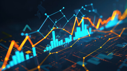 Digital data visualization with colorful graphs and charts