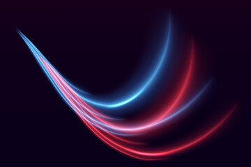 Swirling streams of neon light. Laser beams, horizontal light pattern. Vector illustration. Eps 10.