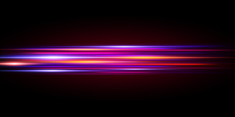 Neon lines motion effect. Horizontal lines. Light motion effect. Vector illustration EPS 10.