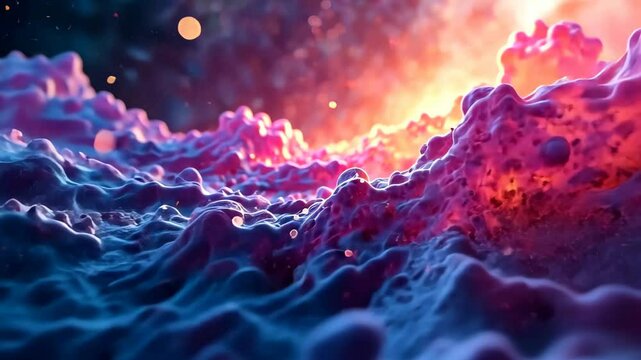 Harmonious Video Of Abstract Fluid Colorful Wavy Shapes With Beautiful Curves And Softly Blending Hues, Evoking A Sense Of Balance And Serenity. Camera flys through waves.