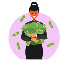 a businesswoman is hugging cash