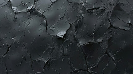 Cracked black paint texture on surface, showcasing rough and weathered appearance. intricate patterns create striking visual effect, ideal for backgrounds or artistic projects