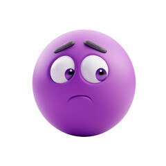 Fototapeta premium isolated purple 3d emoji confused face on plain background thoughtful emoticons reaction icons