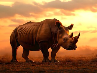 Obraz premium A majestic rhinoceros standing at dusk