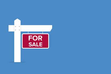For sale sign. Real estate advertising, house rent, property.	