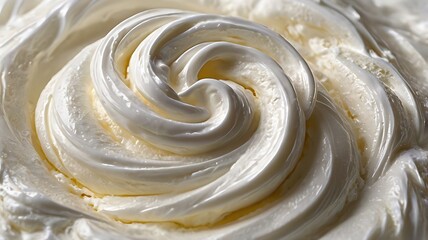 Closeup view of creamy whipped topping showcasing smooth texture and swirl pattern