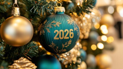 Teal Christmas Ornament Displays Year Two Thousand Twenty Six