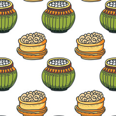 pattern Bright and tasty Thai food: pad thai, tom yum, som tam, mango with rice. Authentic serving, fresh herbs, spices, atmosphere of a street market or a traditional restaurant. vector