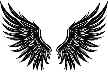 Black and White Vector Graphic of Two Symmetrical Angel Wings Design.