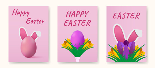 Minimalistic spring easter design cover set white background
