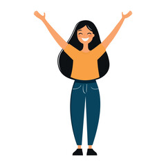 Obraz premium Cheerful Young Woman With Outstretched Arms Celebrating Happiness in a Bright, Casual Outfit